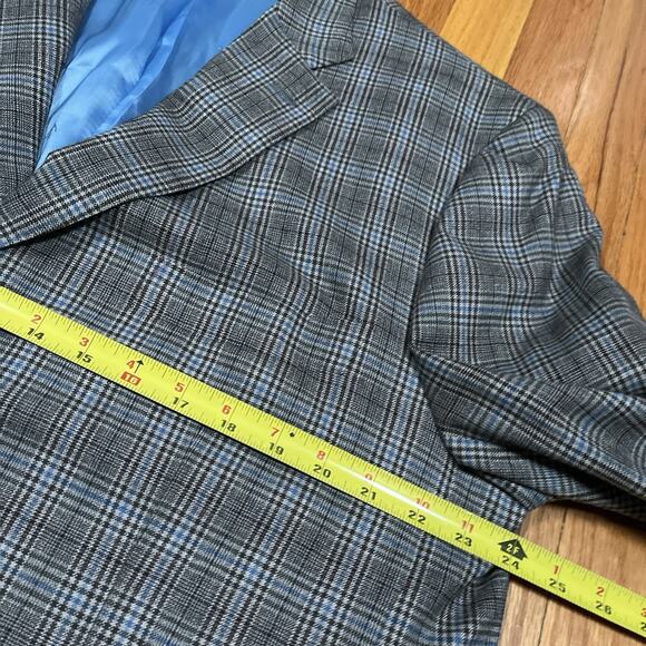 ISAIA Napoli 140s Wool Grey Glen Plaid Sport Coat 48R Blue Lining Italy 3-Button - Picture 5 of 11